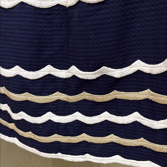 Lilly Pulitzer One-Shoulder Navy and Gold Striped Dress - Picture 4 of 6